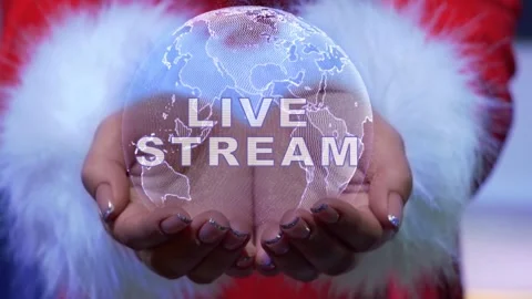 Hands holding planet with text Live Stream Stock Footage 148826012