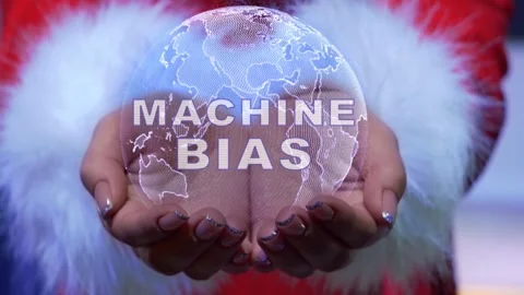 Hands holding planet with text Machine Bias Stock Footage 148826112