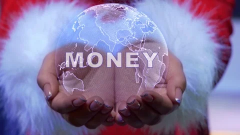 Hands holding planet with text Money Stock Footage 124903489