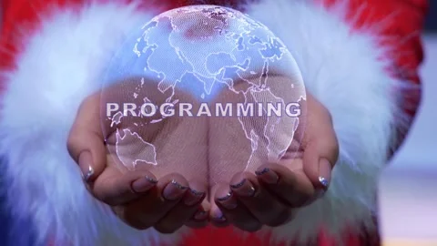 Hands holding planet with text Programming Stock Footage 148826548