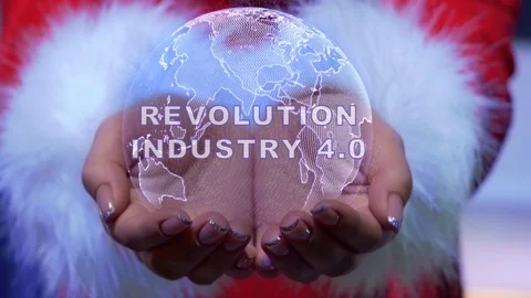Hands holding planet with text Revolution Industry 4.0 Stock Footage 125846287