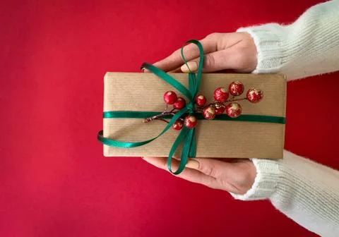 Hands holding a present box Stock Photos