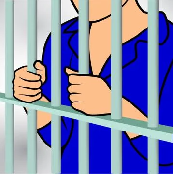 Hands holding prison bars (hand behind prison bars, hand in jail) Stock Illustration