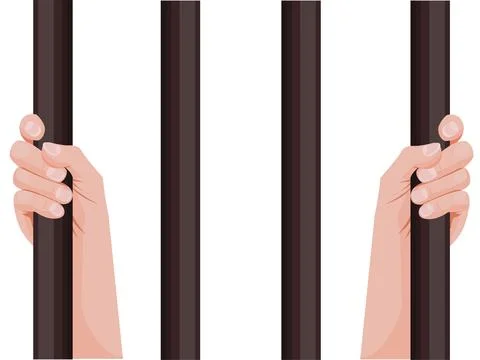 Hands holding prison bars. Stock Illustration