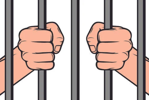Hands holding prison bars (man in jail) Stock Illustration