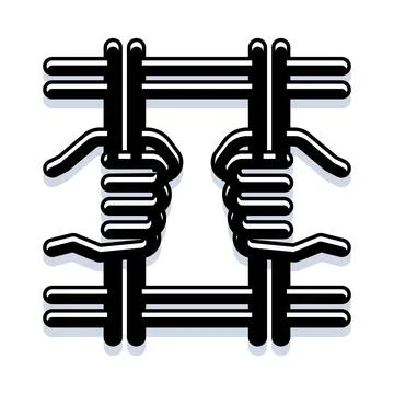 Hands holding prison bars representing incarceration and justice イラスト素材