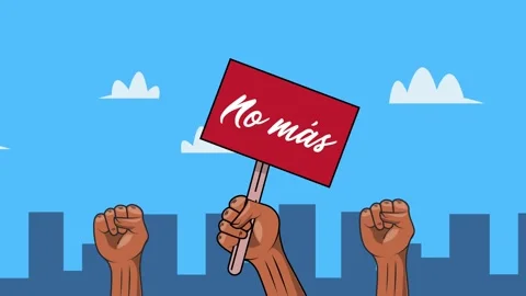 Hands holding a protest sign with no ms text in spanish for a political mov.. Stock Footage 333545158