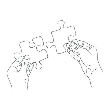 Hands holding puzzle pieces fitting together illustration Stock Illustration