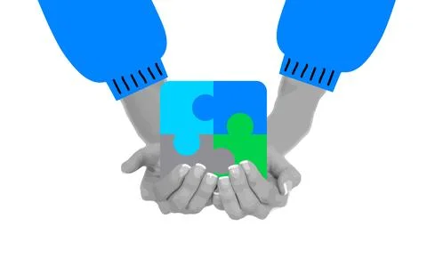 Hands Holding Puzzle Pieces Teamwork Concept Stock Illustration