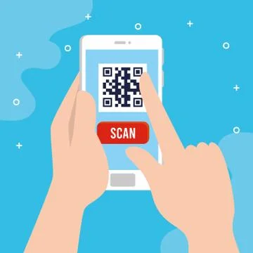 Hands holding qr code inside smartphone vector design 스톡 일러스트