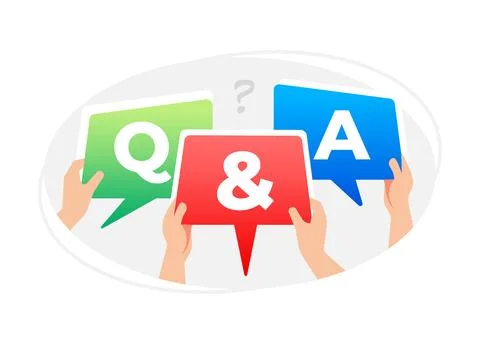 Hands holding question and answer speech bubbles, communication concept Stockillustratie