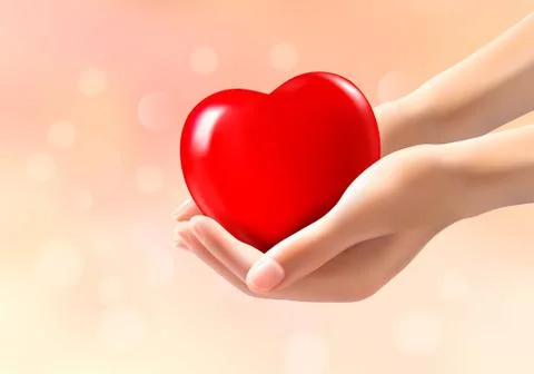 Hands holding a red heart. vector Stock Illustration