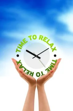 Hands holding a relax clock Stock Illustration