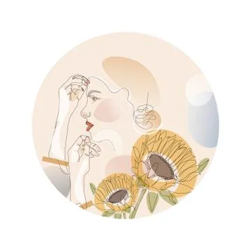 Hands holding rose flower. Cotiniuous line drawing. Stock Illustration