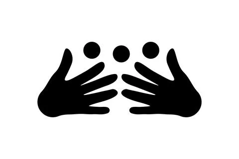 Hands holding round figures. logo vector. Stock Illustration