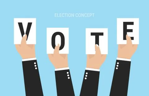 Hands holding sheets of paper with the letters Vote. vote concept. flat desig Stock Illustration