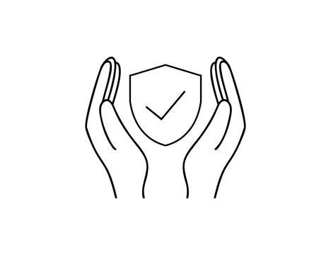 Hands Holding Shield With Checkmark Icon. Stock Illustration
