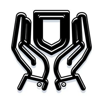 Hands holding up a shield icon for security Stock Illustration