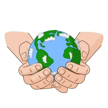 Hands is holding small Earth. Vector illustration concept on the Earth Day Illustrazione stock