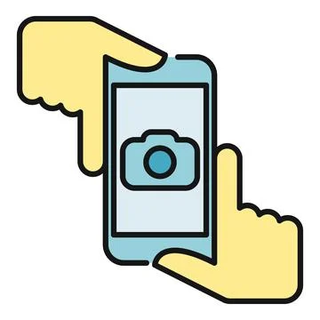 Hands holding smartphone accessing mobile camera application Stock Illustration