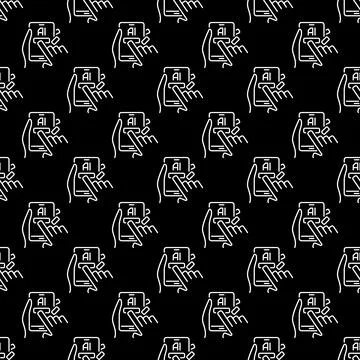 Hands Holding Smartphone with Artificial Intelligence vector AI Smart phone.. Illustrazione stock