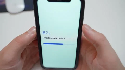 Hands holding smartphone checking data breach and showing data is safe Stock-Footage 342130041