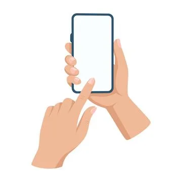 Hands Holding Smartphone with Finger Touching Screen, Vector Illustration Stock Illustration