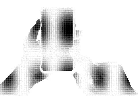 Hands holding smartphone, finger touching screen, halftone dot pattern. 스톡 일러스트