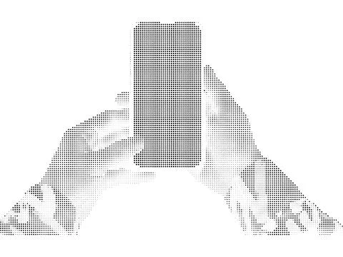 Hands holding smartphone halftone dots vector illustration, person using mo.. Stockillustratie