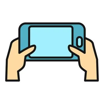 Hands holding smartphone horizontal browsing watching video recording Stock Illustration