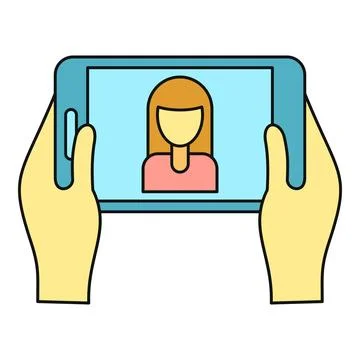 Hands holding smartphone making video call communication Stock Illustration