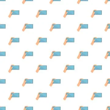 Hands holding smartphone technology seamless pattern background Stock Illustration