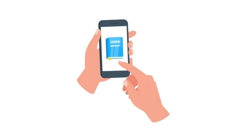 Hands Holding Smartphone with User Manual and Blank Screen on White and Green Stock Footage 310849595