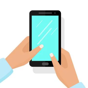 Hands holding a smartphone. Vector flat illustration. Stock Illustration