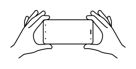 Hands holding smartphone on a white background, vector illustration. 스톡 일러스트