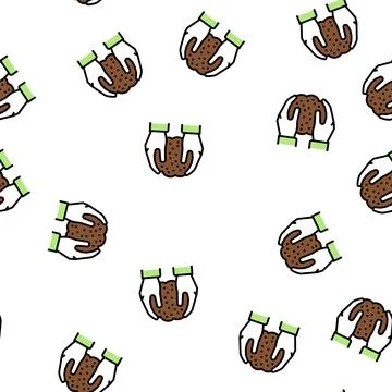 Hands holding soil in hands vector seamless pattern Stock Illustration