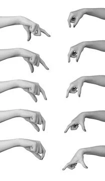 Hands holding something between two fingers, taking from big to small pinch, Stock Photos