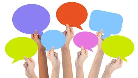 Hands holding speech bubbles Stock Photos