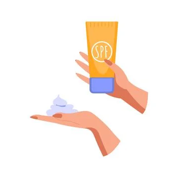 Hands holding spf gel. Concept of UV protection for skin, health care, protectio Stock Illustration
