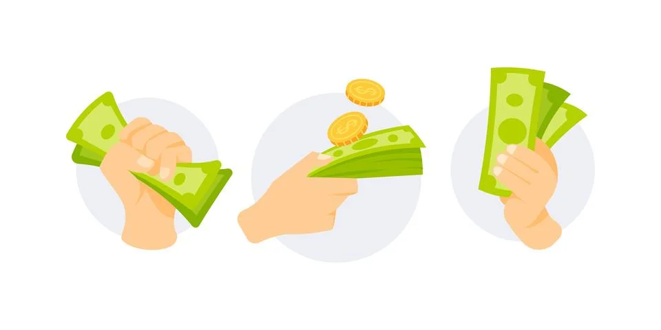 Hands holding, squeezing and dropping money and coins Stock-Illustration