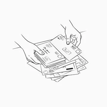Hands holding stack of letters and bills, postal mail Silhouette イラスト素材