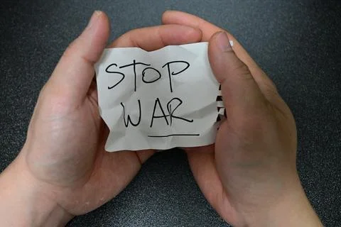 Hands Holding Stop War Message Peace Concept Stock Photos