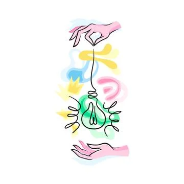 Hands Holding String with Contour Light Bulb Vector Illustration Stock Illustration