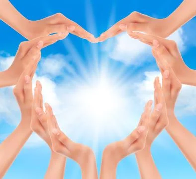 Hands holding the sun. vector illustration. Illustrazione stock