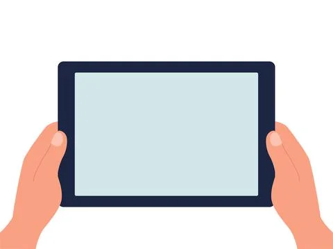 Hands holding a tablet with a blank screen on a white isolated background. Stock Illustration