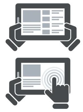 Hands holding tablet computer and open website - surfing internet Stock Illustration