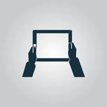 Hands holding tablet computer with blank screen Stock Illustration