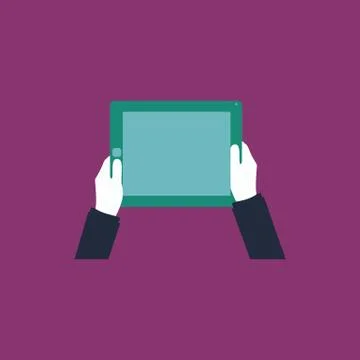 Hands holding tablet computer with blank screen Stock Illustration
