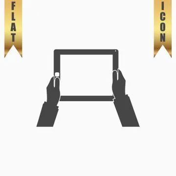 Hands holding tablet computer with blank screen Stock Illustration