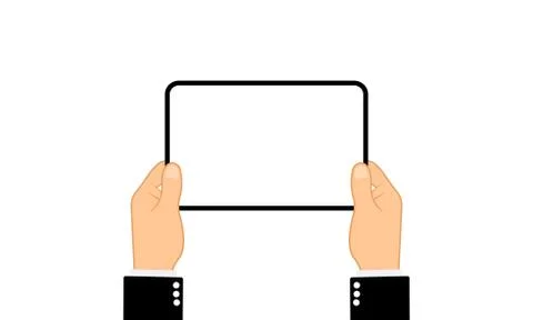 Hands holding tablet computer with blank screen. Flat design concept on isola Stock Illustration